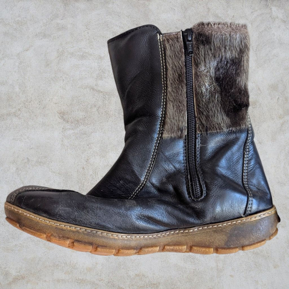 BILODEAU | Leather Winter Ankle Boots With Seal Fur Trim Size 9.5 - Picture 3 of 13